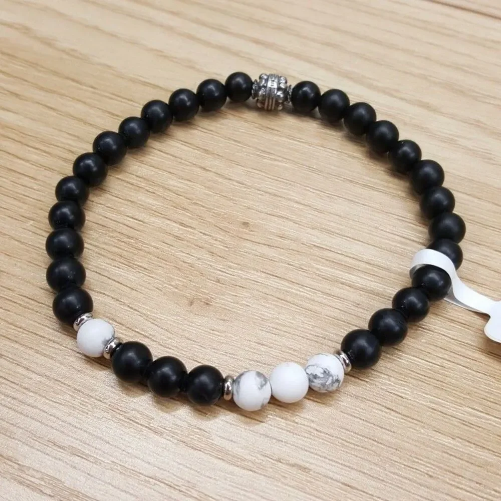 JONAS STUDIO Mens Bracelet Black Dakota Mixed Semi Precious Beaded Stretch